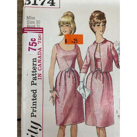 Vintage Simplicity Dress & Jacket Size 10 Sew Pattern 6174 Retro Style - Picture 3 of 7